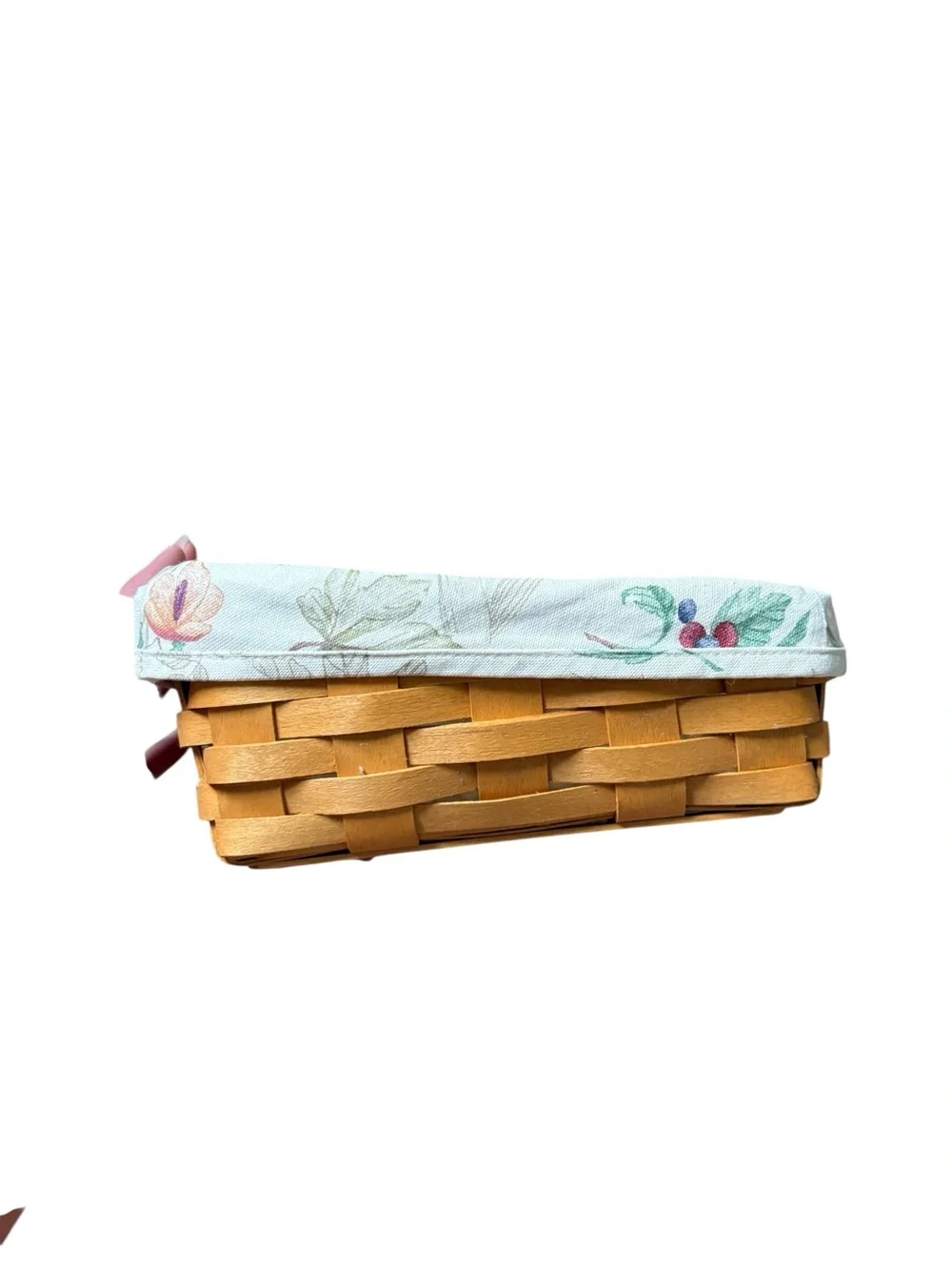 Vintage Longaberger Handwoven Basket with Floral Fabric Liner Storage Decor
